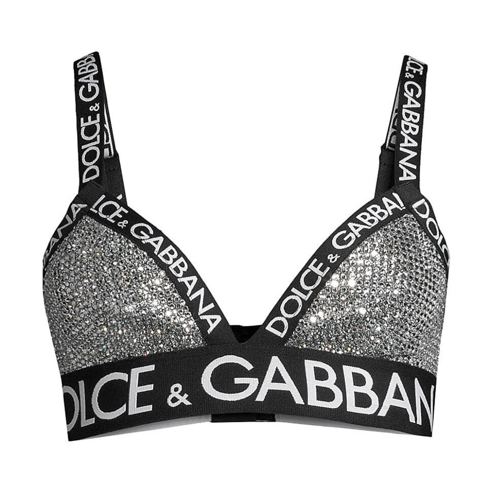 Dolce & Gabbana Crystal Pave Logo Triangle Bra - Silver